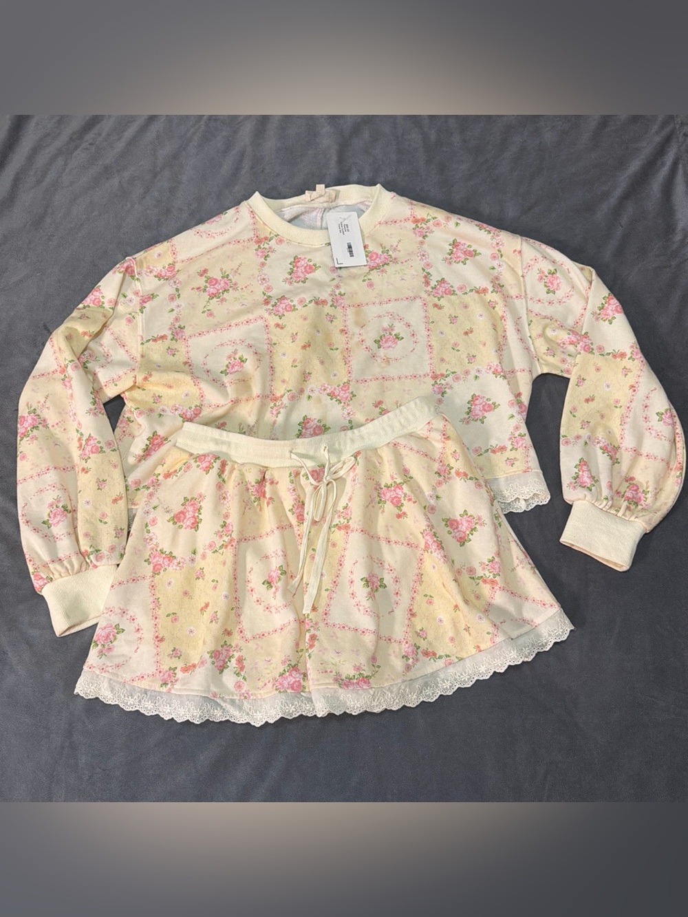 Floral Lace-Trim Pink & Cream Top and Skort Set